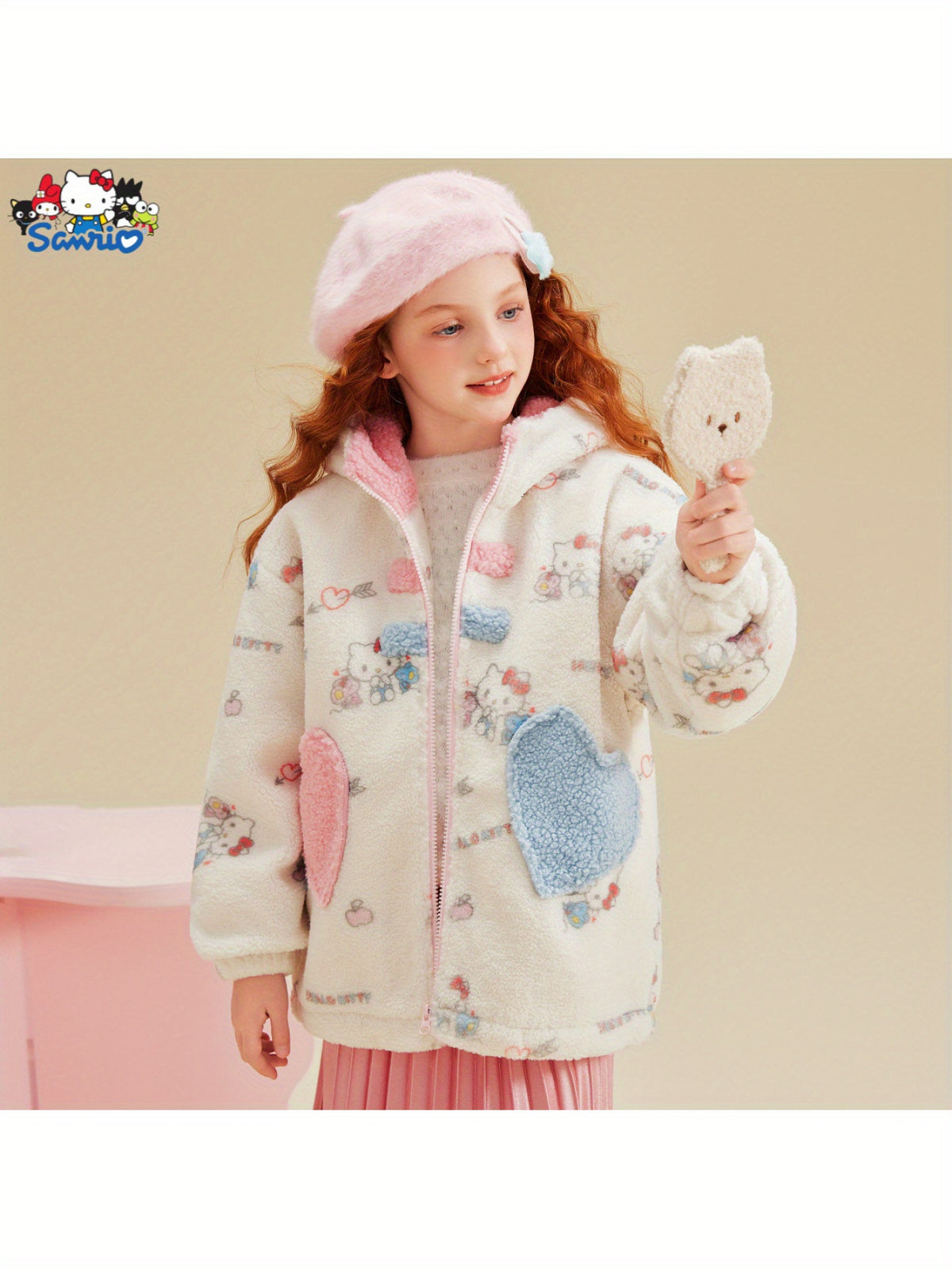 [Officially Licensed] Sanrio Girls' Winter Coat Thickened Girls' Fashionable Stylish Children's Clothing Loose Thickened Hooded with 3D  Ears Design Excellent Warmth in Winter Beautiful and Elegant Delicate and Soft Fabric Ve
