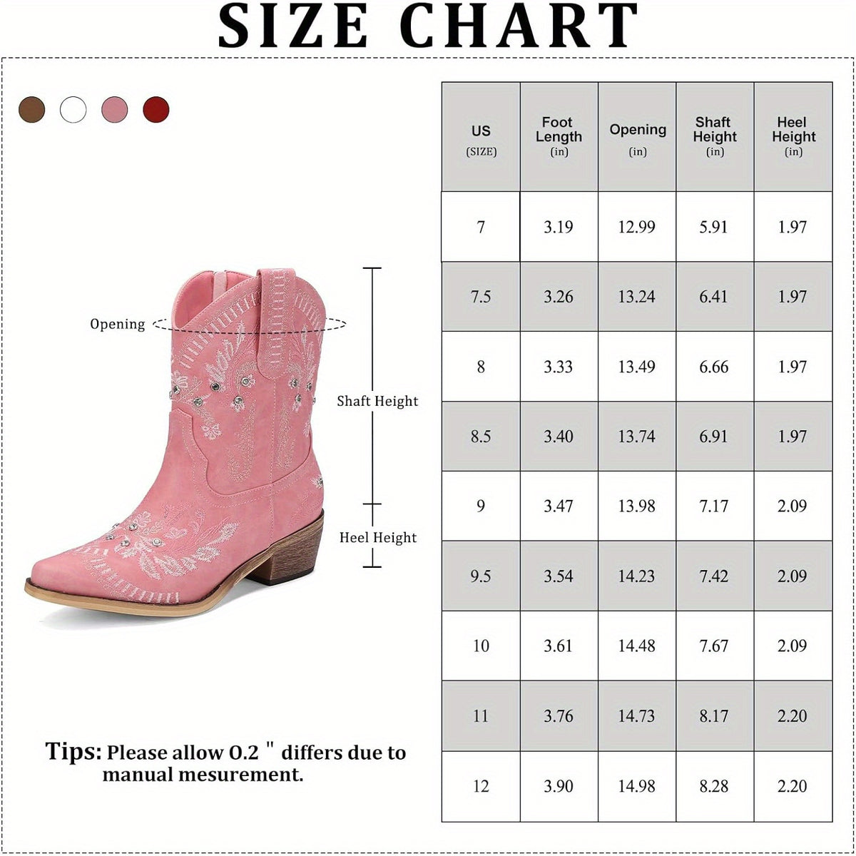 Women's Sparkling Rhinestone Western Cowboy Boots with Floral Embroidery - Chunky Low Heel Square Toe Ankle Booties, Pink Pull-On/Snapback (Zipper Closure) for Weddings, Parties, Prom - All-Season Round or Square Toe  Boots