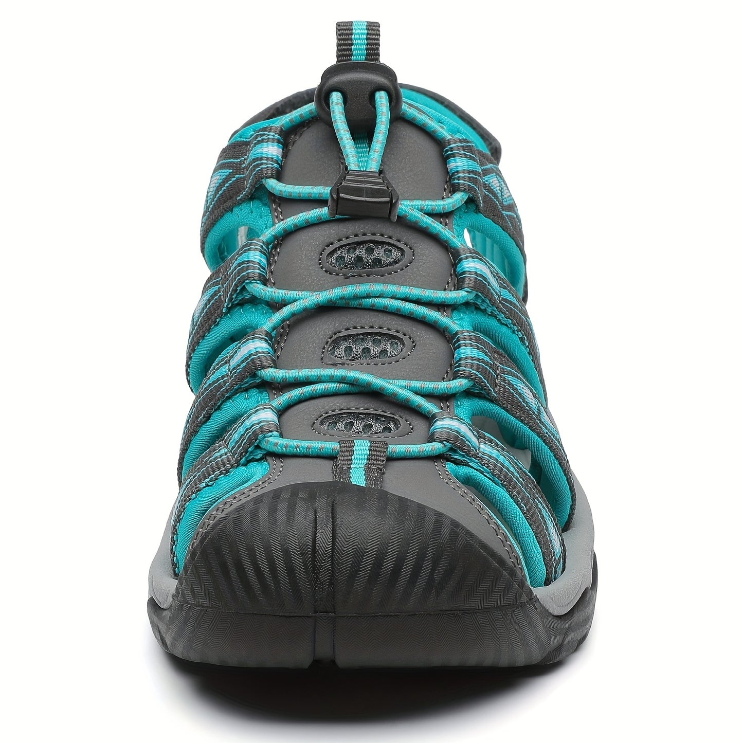 Women's Turquoise/Black Quick-Dry Hiking Water Shoes - Adjustable Bungee Closure, Arch & -Skid Sole, All-Terrain Outdoor Sandals with Mary Jane Strap (Lace-Up) for Beach, Camping, River Trekking - Cushioned /Rubber Footbed