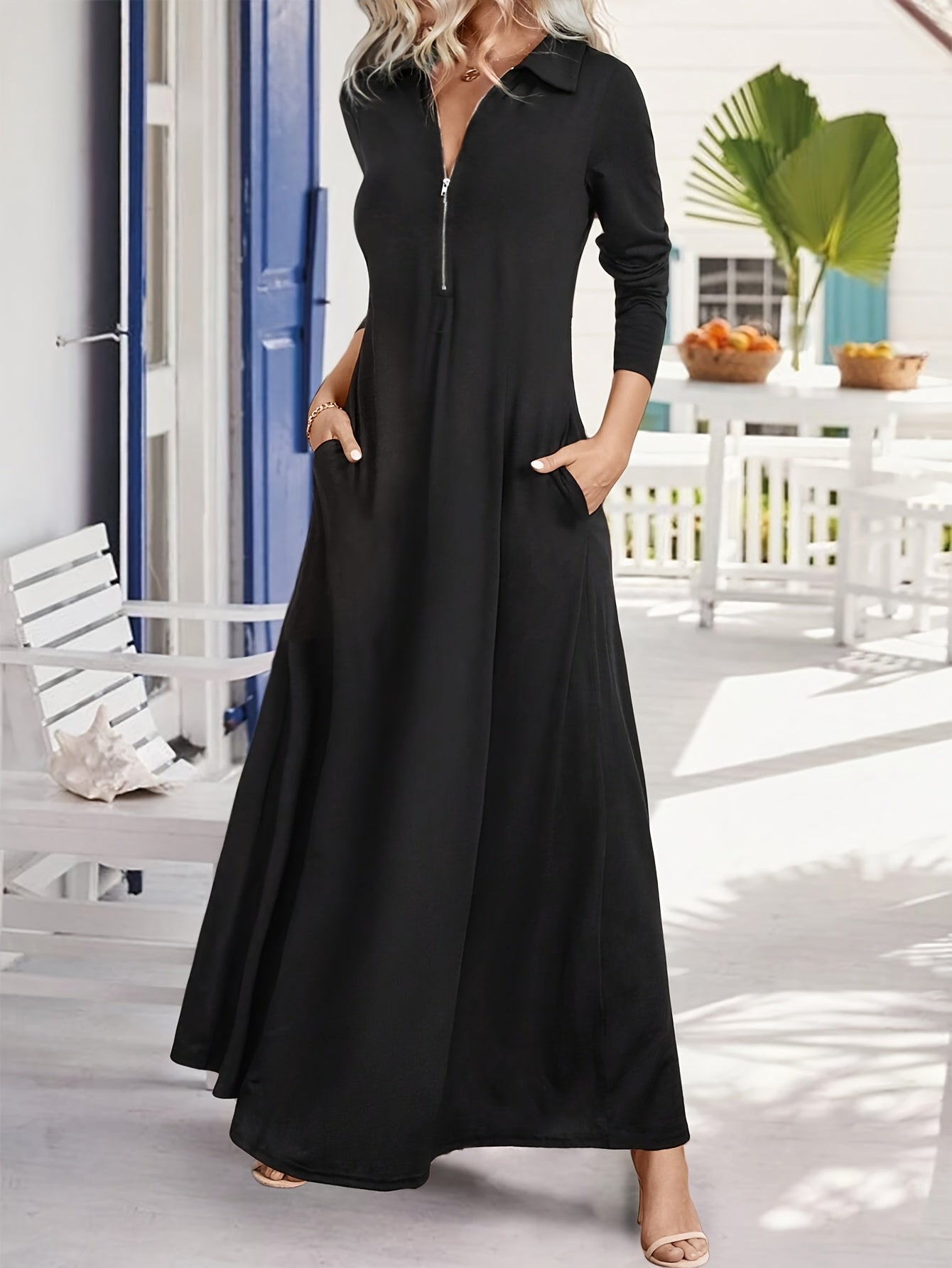 [Stylish Long-Sleeve Dress] New Stylish And Elegant Solid Color Long-Sleeve Dress for Women