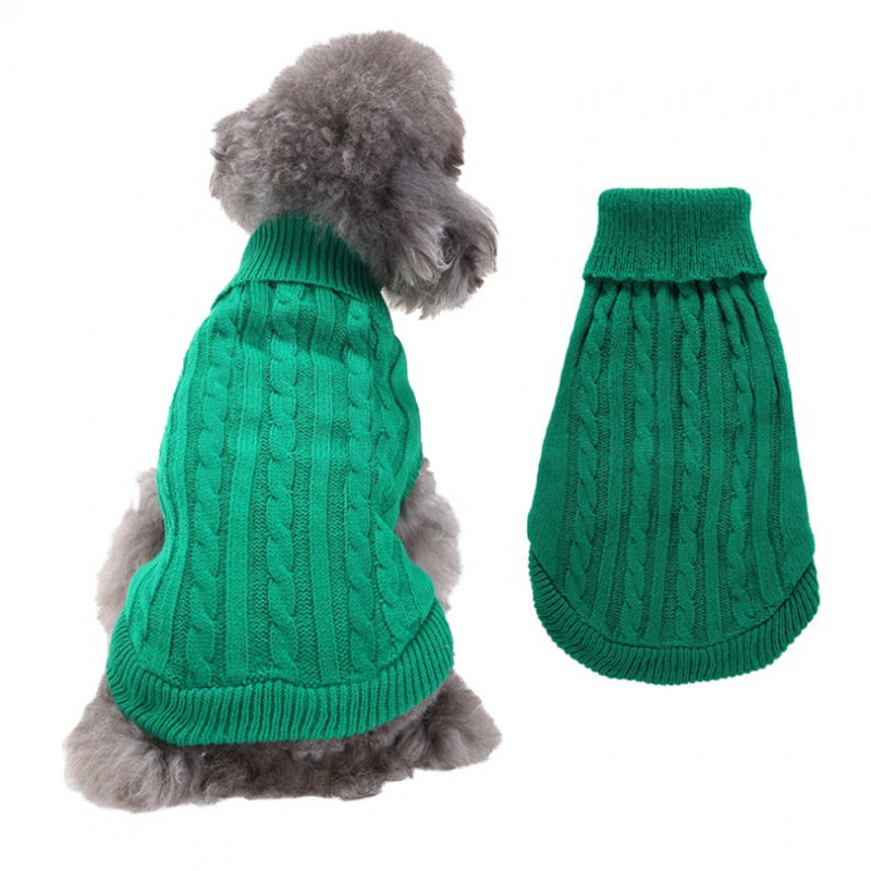 Solid Color Twisted Cable Dog Sweater - High Collar Winter Warm Coat for Small Medium Large Dogs, Golden Retriever & All Breeds, Pet Jacket for Cold Weather & Stylish Outfits