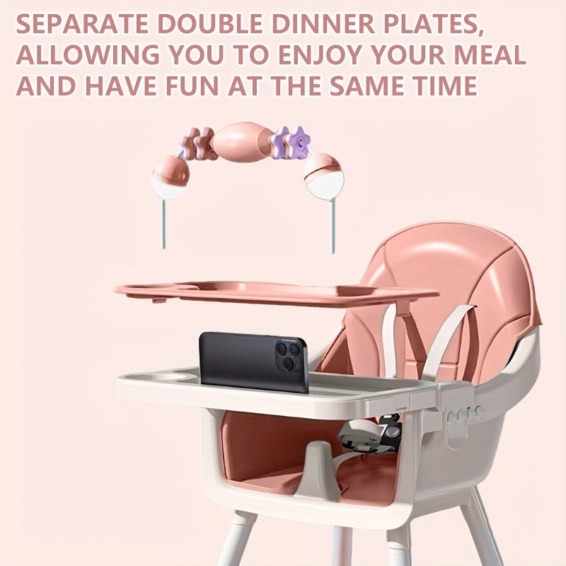 Adjustable Height Baby High Chair - Convertible Low-Profile High/Low Chair with Safety Belt, Detachable Tray Table, Footrest & Toy Shelf - Convertible Feeder for & (Assembly Required) for solid & purees