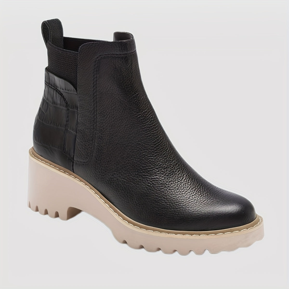 Women's Chunky Heel Boots - Ankle High, Non-Slip Cover Cover Combat Booties with Round Toe & Elastic Side Panels for All-Season Casual Wear