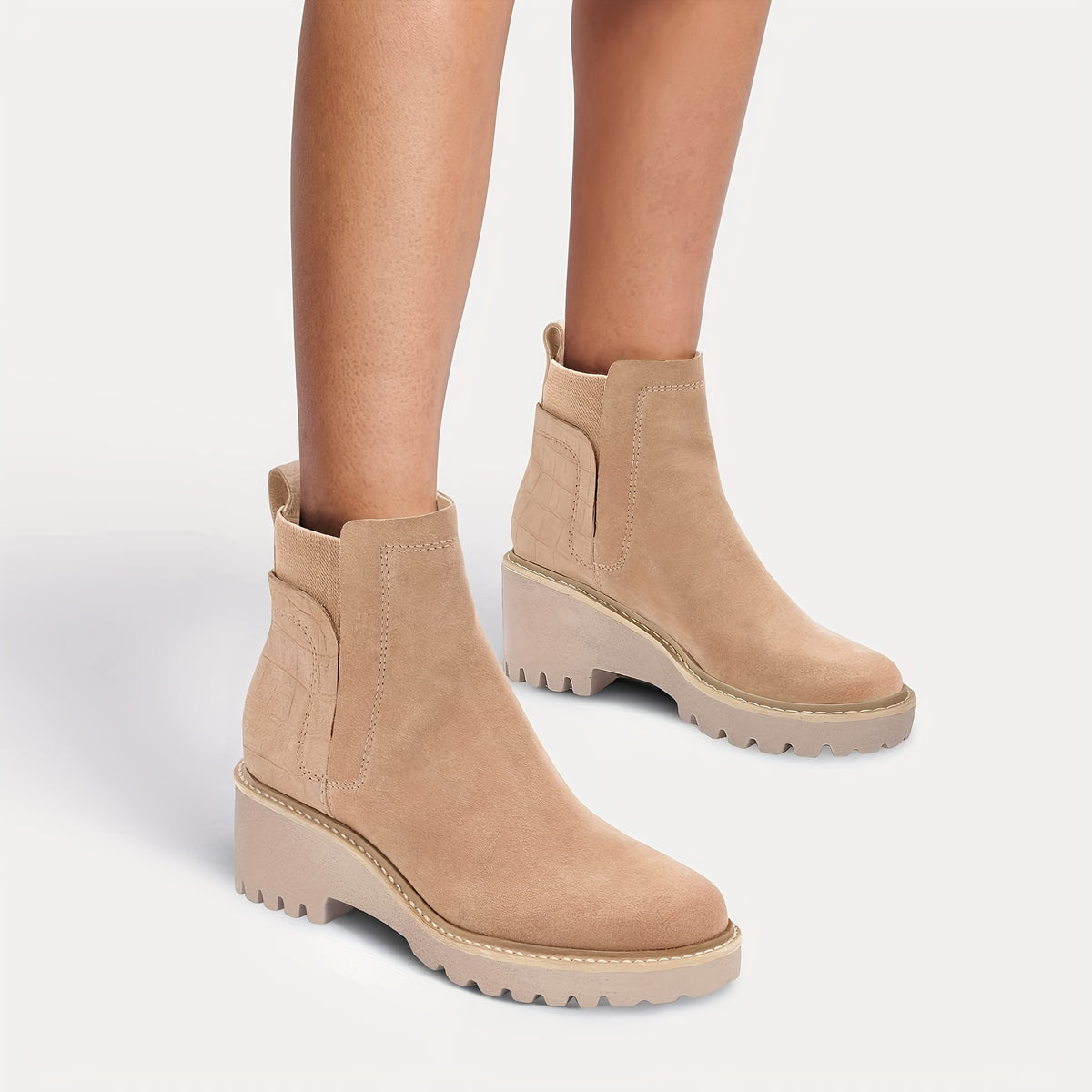 Women's Chunky Heel Boots - Ankle High, Non-Slip Cover Cover Combat Booties with Round Toe & Elastic Side Panels for All-Season Casual Wear