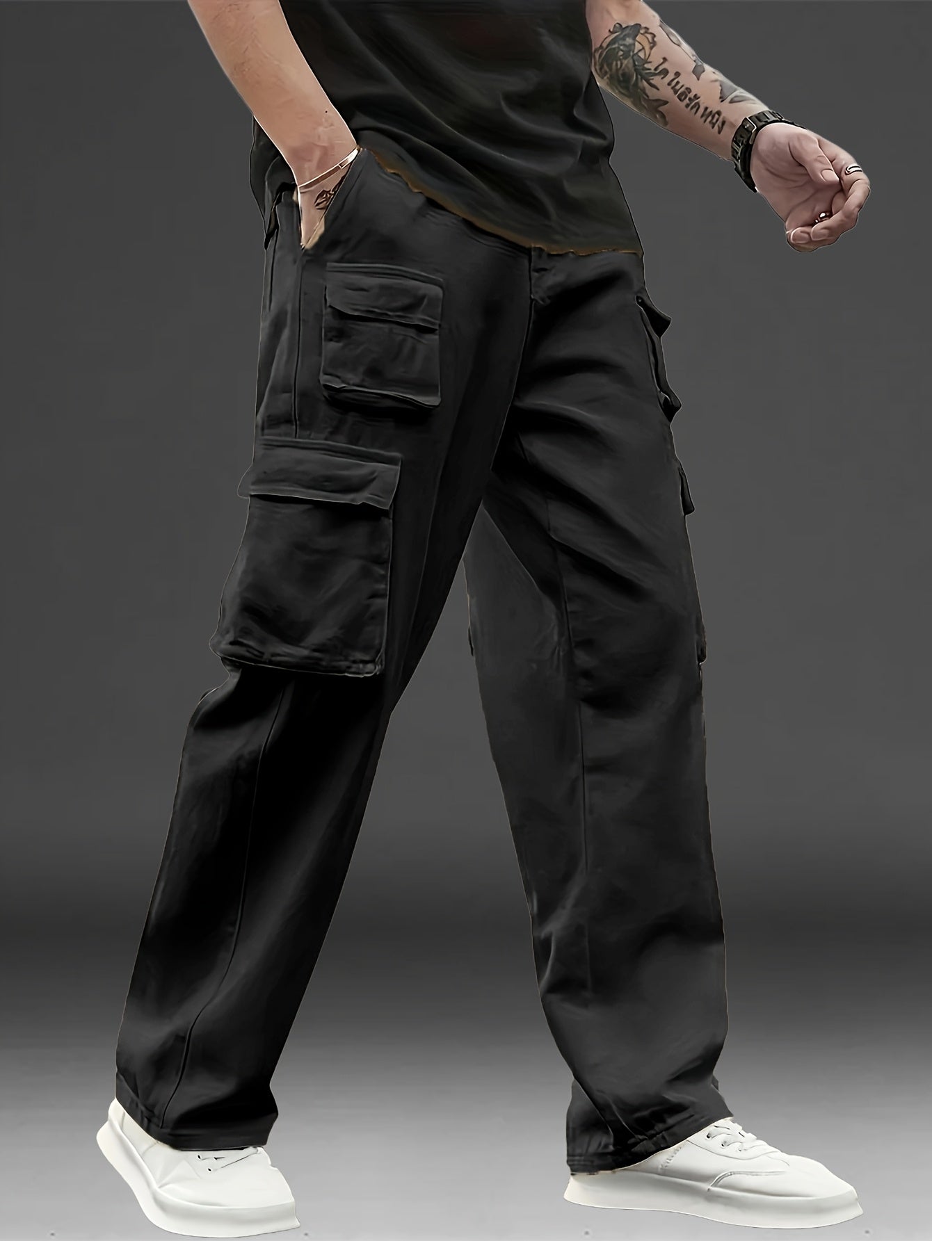 3pcs Men's Multi-Pocket Cargo Pants: Features a Trendy Loose Fit and Durable Design, Making Them Versatile Casual Work Pants Perfect for Outdoor Sports, Daily Wear, Travel, and Various Other Occasions.