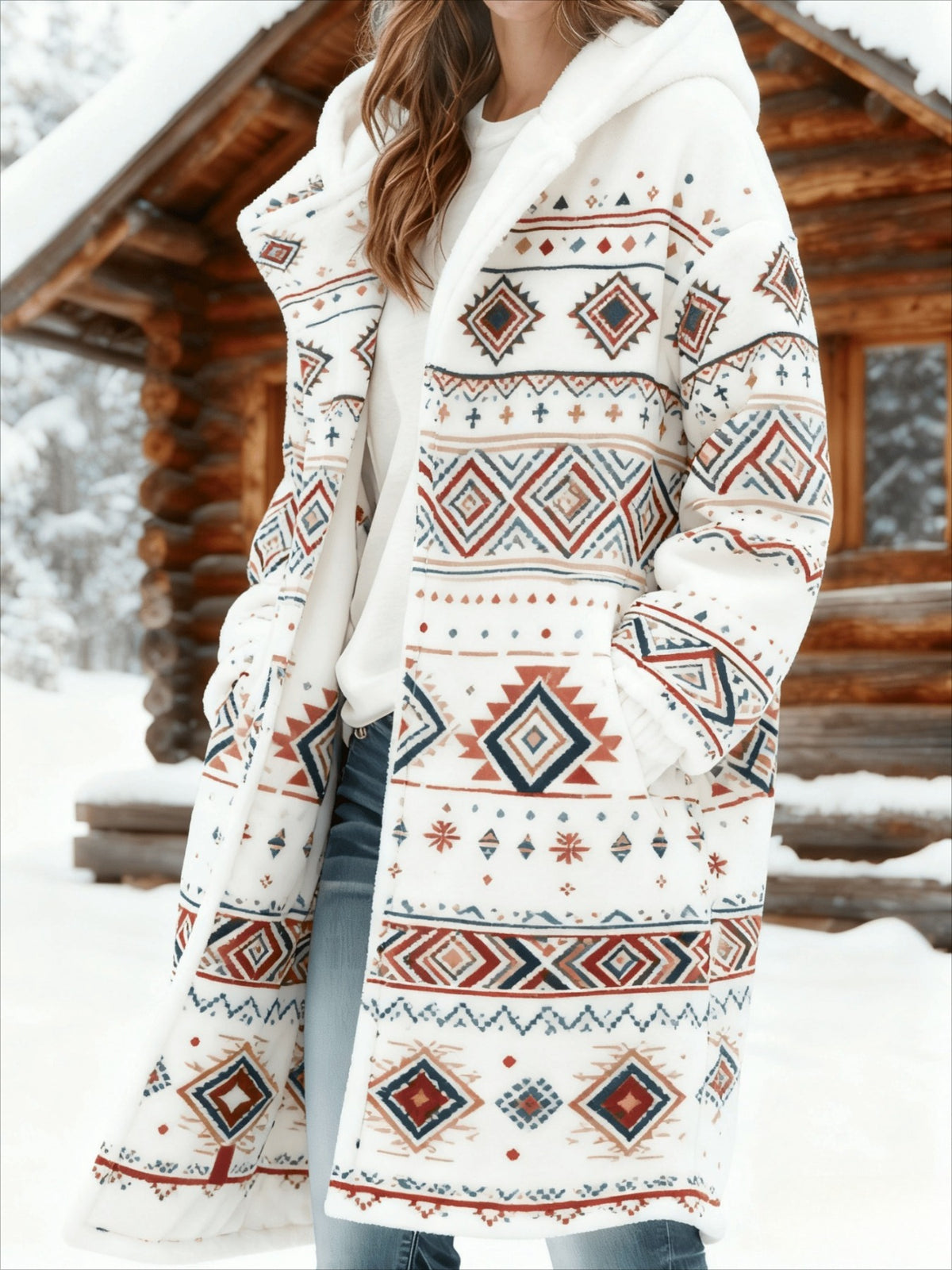 Women's Plush Winter Hooded Long Coat with Hood - Loose Winter Jacket, Button-Front Closure & Machine Washable, Warm Outerwear for Christmas, for home, and Cold Weather (Coastal/GUrban Style)