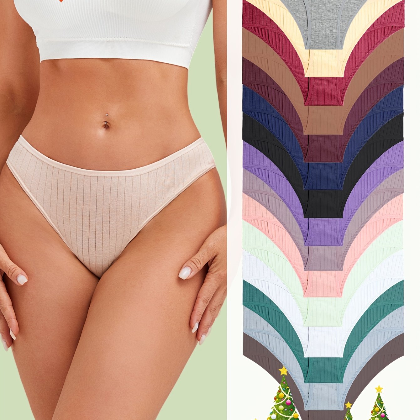 15pcs Women's Underwear, Vertical Striped Solid Color Triangle Pants, Suitable for Daily Commuting, Women's Underwear And Panties
