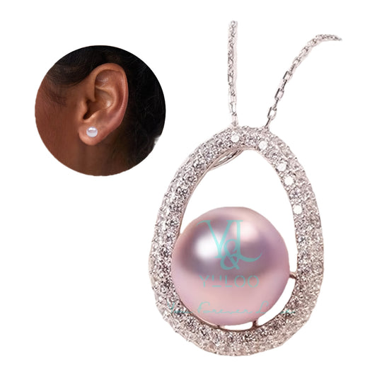 Natural Freshwater Edison Pink and Purple Pearl Pendant, 12-13mm, 5A Grade Synthetic Zirconia, S925 Silver, 1.8g, Free Pair of Pearl Earrings, Women'S Fashion Pendant Necklace