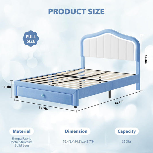 Twin-XL/Twin/Full Size Upholstered Bed Frame with Storage Drawers - Heavy-Duty Metal Frame & Luxurious Blue/Pink Velvet-like, No Box Spring Required, Easy Assembly Platform Bed, Slatted Support System & s Bedrooms
