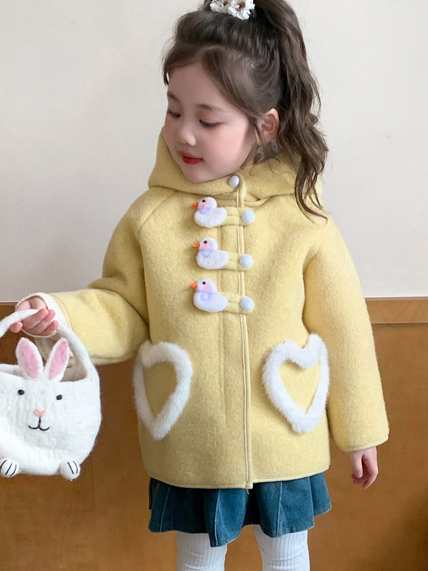 Girls' Winter Coat with Hood - Thickened Warm Outerwear, Red Cold Weather Jacket, Handmade Large Bow & Pockets for Everyday & Formal Events - Elegant 'uterwear, Seasonal Fashion, Stylish ' Wear, Embroidered Details, Cozy Flee