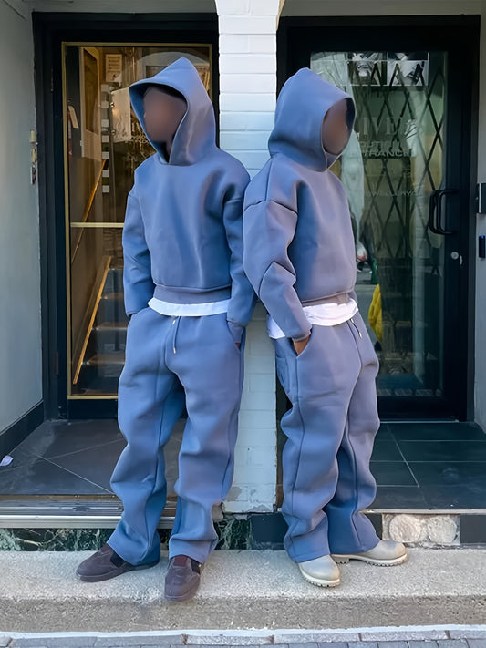 Mens 2pcs Tracksuit Set Long Sleeve Solid Color Hoodie + Pants Set Sweatsuit Streetwear
