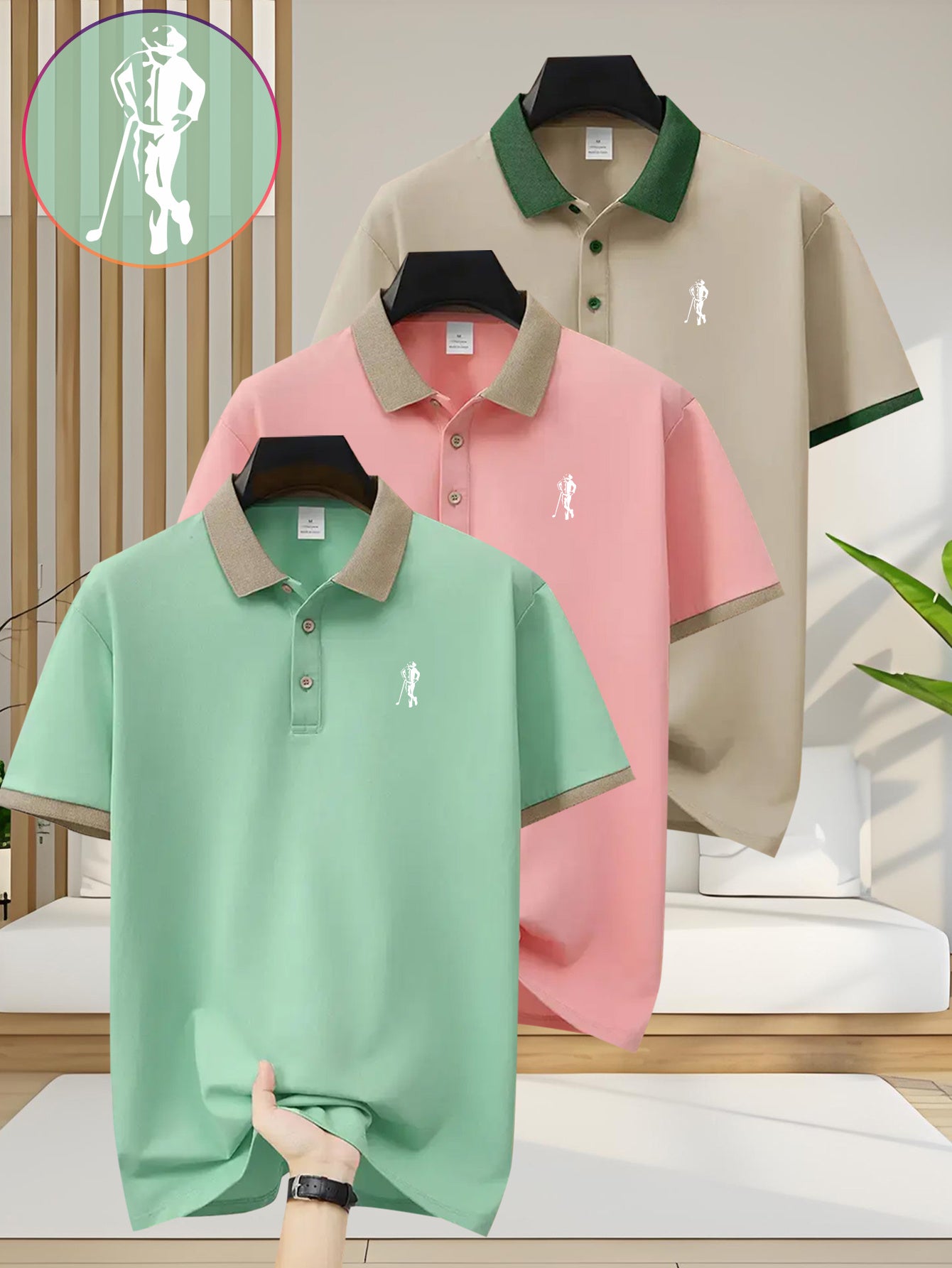 [Ideal Christmas Gift] A Trendy Three-Piece Set of Men's Polo Shirts, Perfect for Casual Wear And Golf, Featuring Print Patterns, a Collared Design, Short Sleeves, Buttoned Neck, And Breathable Fabric, Making It an Ideal Chri