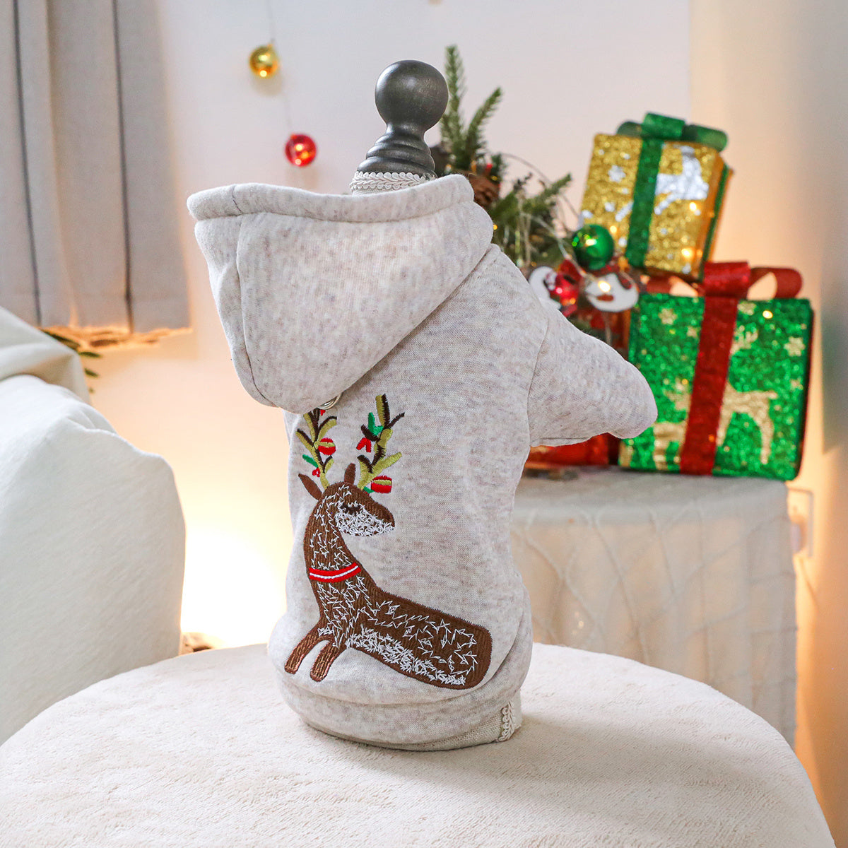 Cozy Knitted Christmas Pet Coat with Reindeer Antlers & Snap Closure - Warm Winter Dog Sweater for Small Dogs & Cats, Festive Holiday Outfit for Chihuahuas, Pomeranians, Shih Tzus, for easy on/off (no sewing)