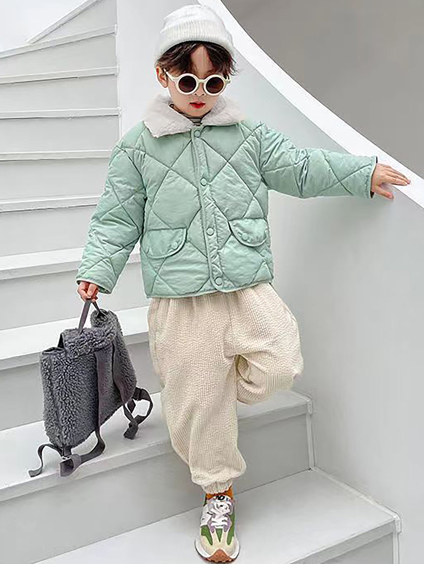 Boys & Girls Korean-Style Winter Jacket with Fur Collar - Thickened Warm Coat, 100% -Filled, Lapel Collar & Button Front, Long Sleeve Snow Suit for Outdoor Play, Skiing, Snowboarding - Ideal Cold Weather Gift