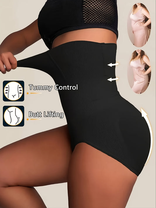 [Looks 10 Pounds Thin]3-Pack Of Women's High-waisted Shapewear - Apricot And Black, Abdominal Control And Buttock Lift, Smooth Stretch Fabric, Solid Stripe Details, Daily Body Contouring And Buttock Lift | Summer Skinny | Thi