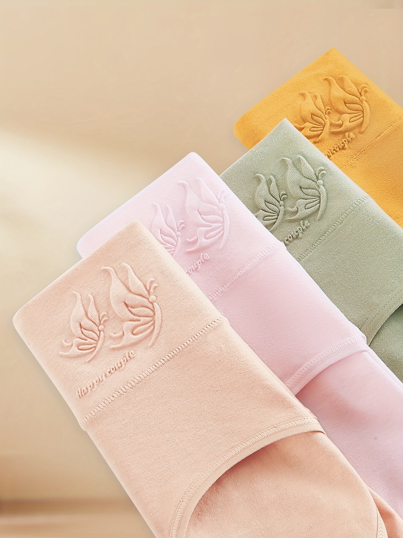 10pcs Women's Elegant High-Waisted Panties - Soft Breathable Underwear with Butterfly Pattern & Subtle Floral Motifs, Moderate Support, 10 Vibrant Colors (Beige, Light Pink, Mint Green, Orange, Red, White, Yellow, Navy Blue,