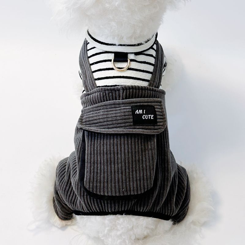 Small Breed Dog & Cat Winter Warm Corduroy-Like Jacket with Collar & Adjustable Buckle Belt - Pomeranian, Chihuahua, Shih Tzu Coat | Cozy Pet Clothes for Xmas, Cold Weather (Grey, Easy On/Off)