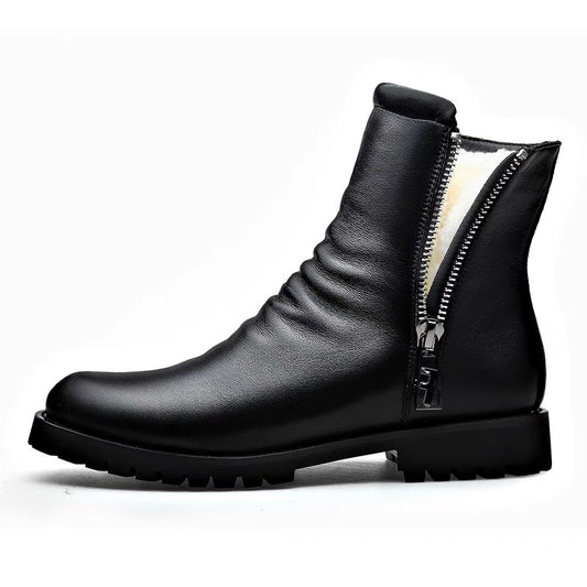 Men'S Slip-On British Style Boots with Plush Collar & Side Zipper - Soft Faux Cover Round Toe Short Ankle Boots, Comfortable Casual & Semi-Formal Shoes for Weddings, Parties, Business - All-Season Versatile Rubber Sole (Black