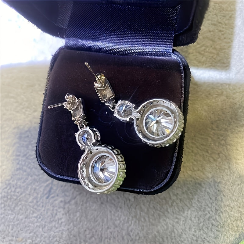 2pcs S925 925 Silver with 5 Carat Moissanite Dangle Earrings Fire Color Super Sparkle Deluxe Hot Deal Party Wedding Holiday Event Daily Wear, Engagement Wedding Holiday, Birthday, Anniversary Ideal Gifts