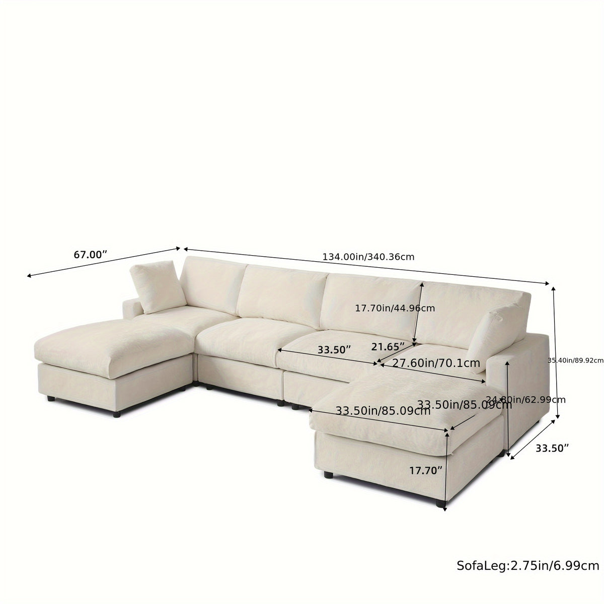 [Cloud Couch Sectional] Oversized Modular Cloud Couch Sectional Sofa | 134" U-Shaped Convertible Living Room Set with 2 Ottomans, Washable & Replaceable Covers