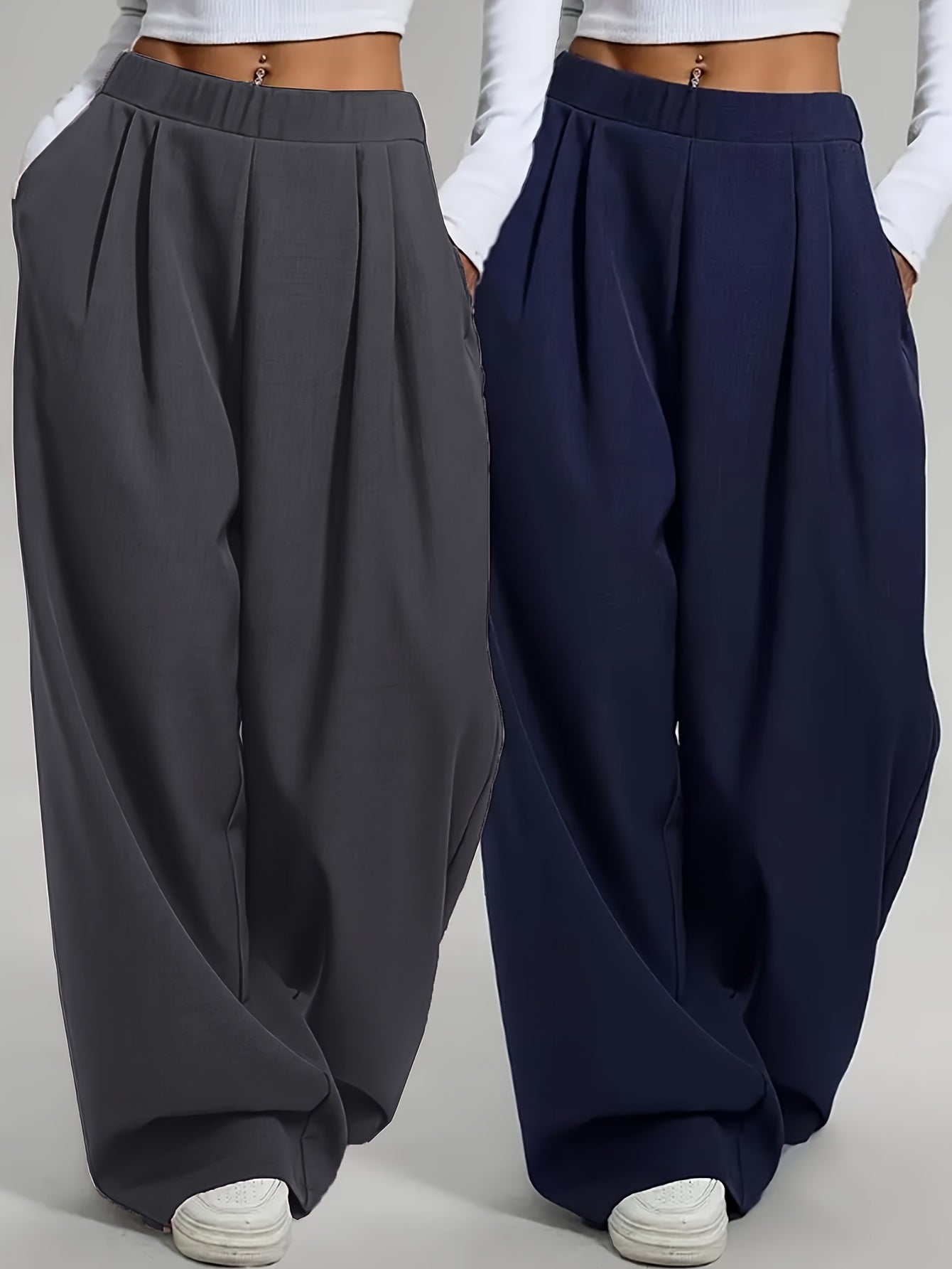 Elegant • Set of Two • Solid Color • Casual • Wide-Leg Pants