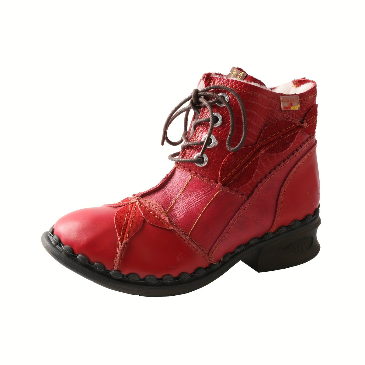 TMA EYES Women's Winter Warm Short Boots with, Thick Non-Slip Sole & Lamb Insole - Retro Lace-Up Round Toe Boots Suitable for Commuting, Casual & Office Wear - Coarse Heel Warm Boots