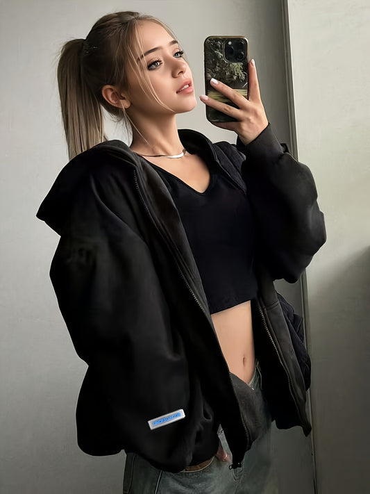 Casual Minimalist Style Zip-Up Hoodie with Pockets, Suitable for Spring, Autumn, and Winter, For Teenagers, For Teenager