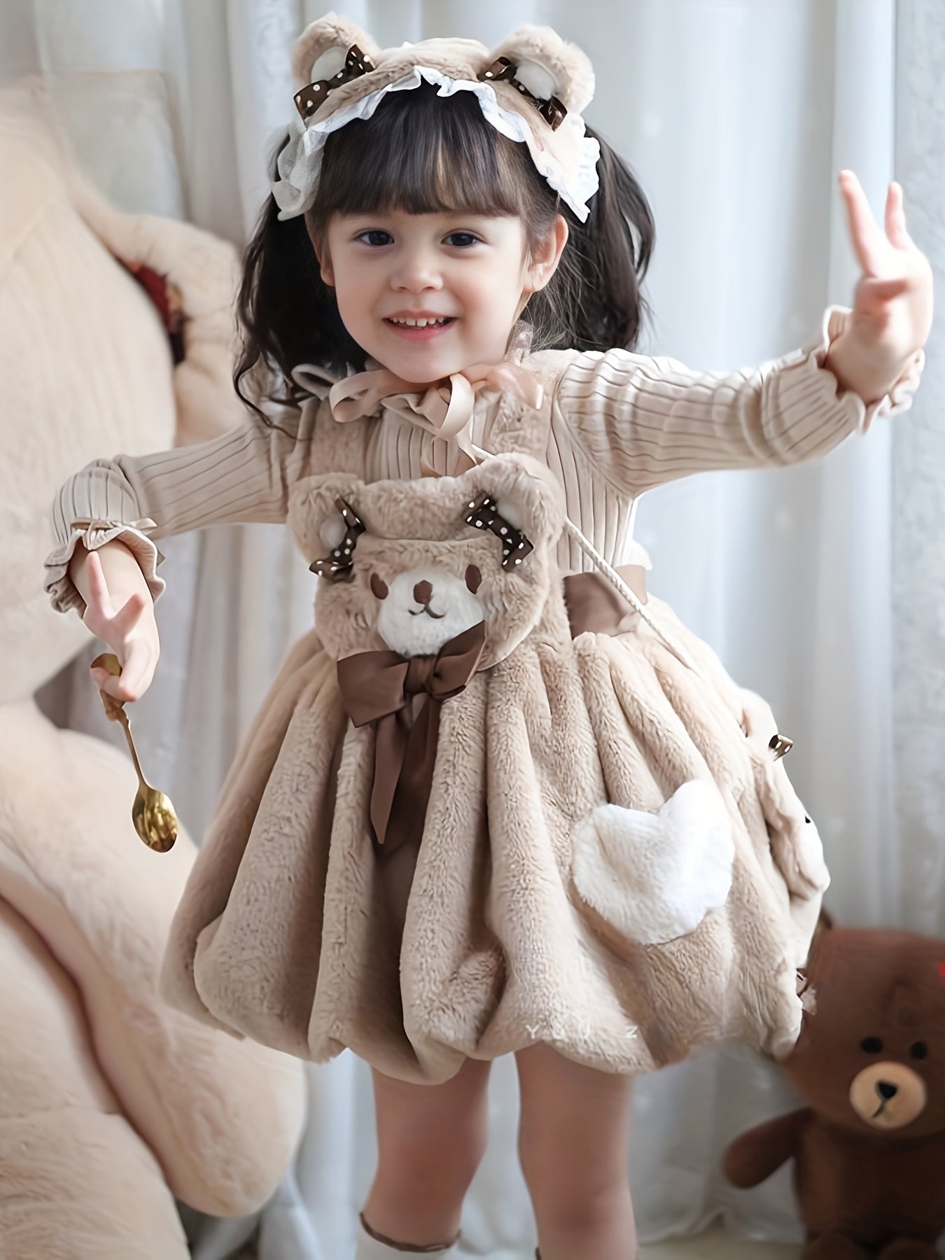 Children's Autumn/Winter Top + Vest with Fuzzy Skirt Two-Piece Set for Little Girls, Stylish Plush Dress for Birthday Party, Cute Daily Wear, Christmas Outfit, Girls' Clothing, Christmas Gift