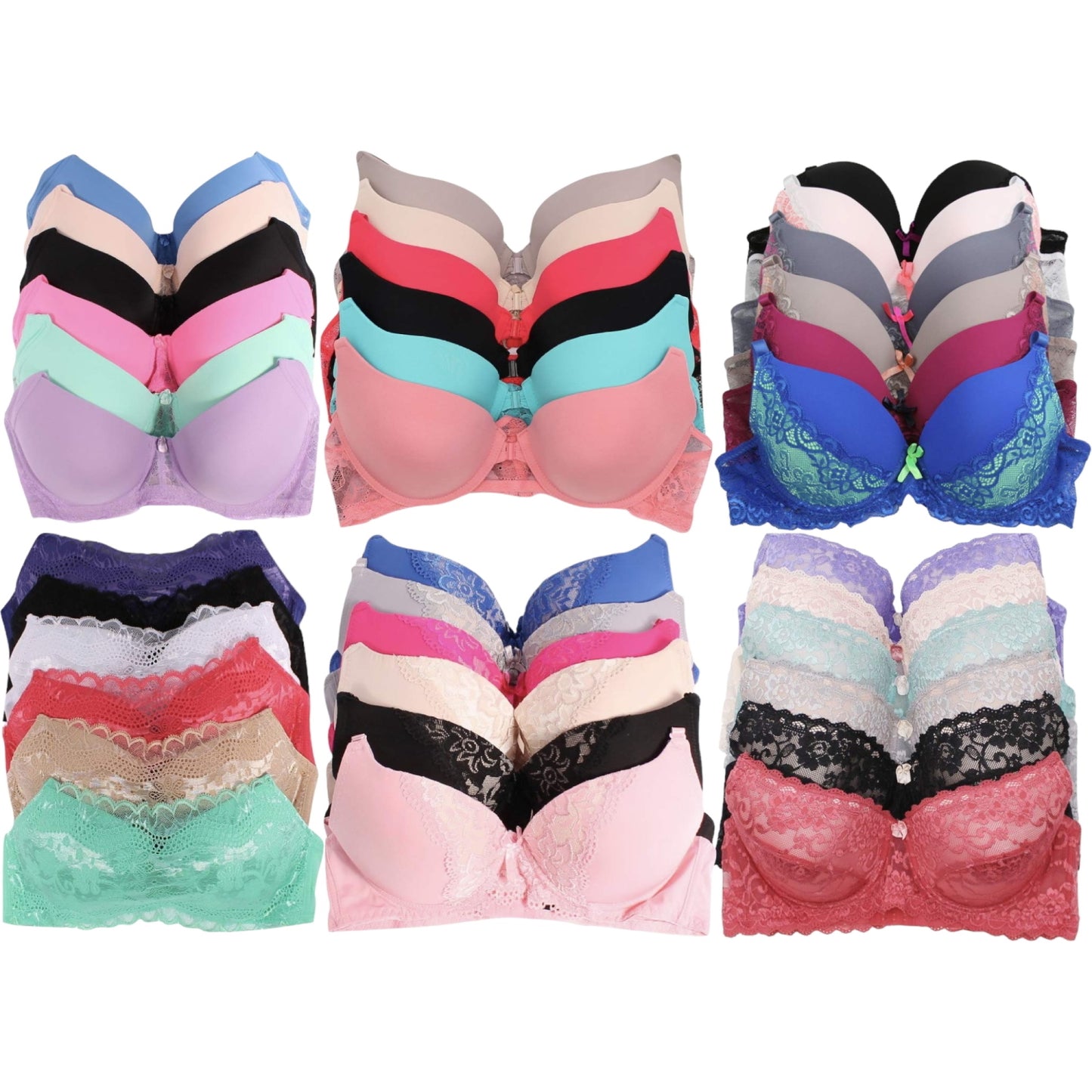 Women's 6-Item Pack of Random Assortment Print Bras with Underwire Sizes 30A to 40C