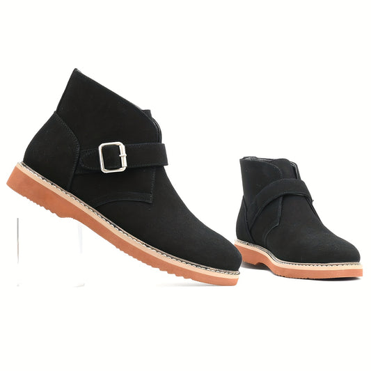 Men'S Red Faux Cover Chukka Hiking Boots with Buckle Closure - Ankle-High Round Toe, Arch Support & Cushioned Insole, All-Season Outdoor & Casual Boots, Durable Rubber Sole for Urban Streetwear, Daily Wear & Light Trekking -