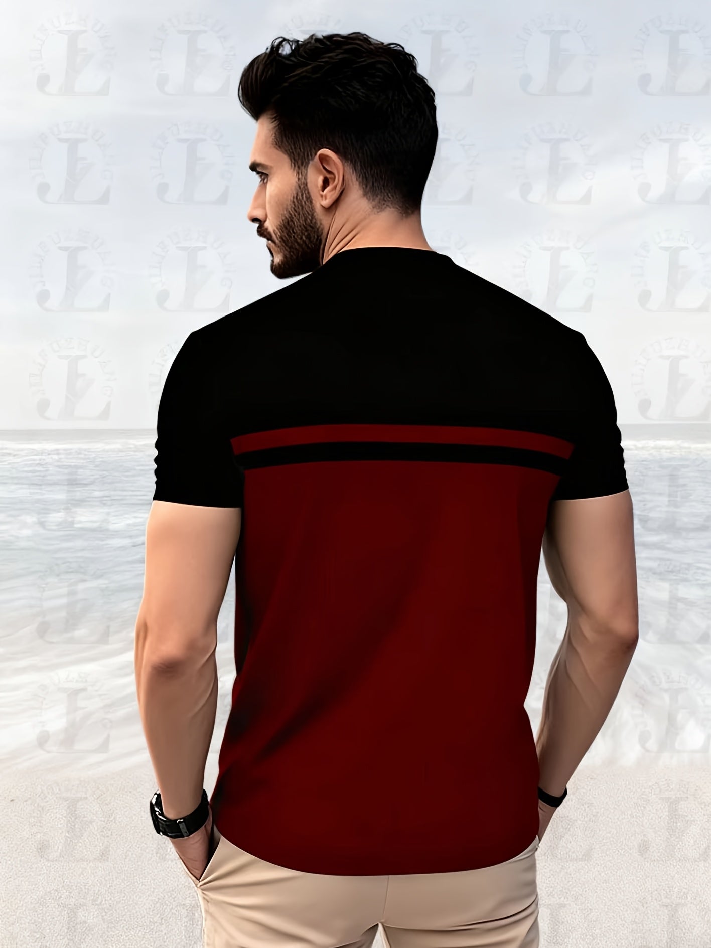 5pcs Set Fashion Color Block Digital Print Men's T-Shirt