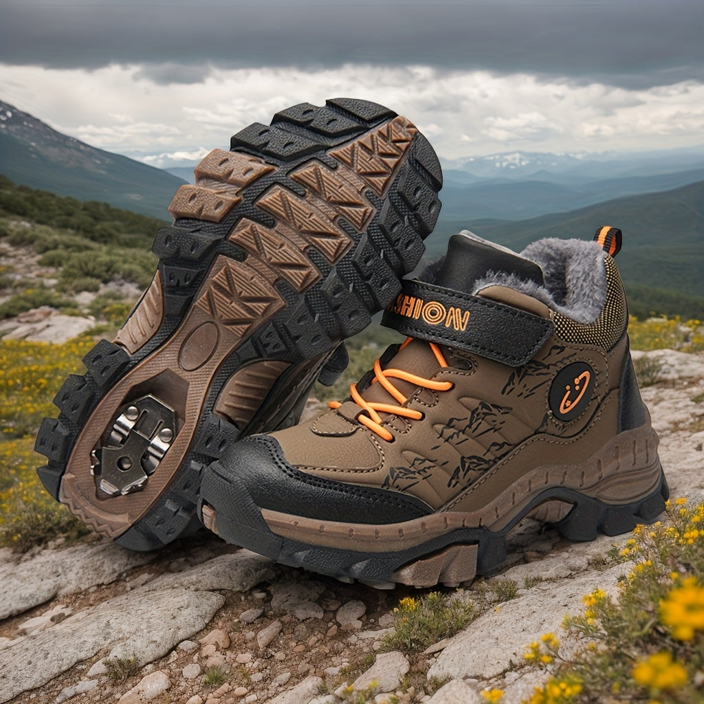 JUNGLEHUNTER Boys' & Girls' Winter Boots - Plush Lining, Warm & Comfortable Mid-Calf Hiking Boots with Non-Slip TPR Sole, Round Toe & Hook-and-Loop Closure, Durable Youngsters'S Footwear, Stylish Youngsters'S Footwear, Outdoo