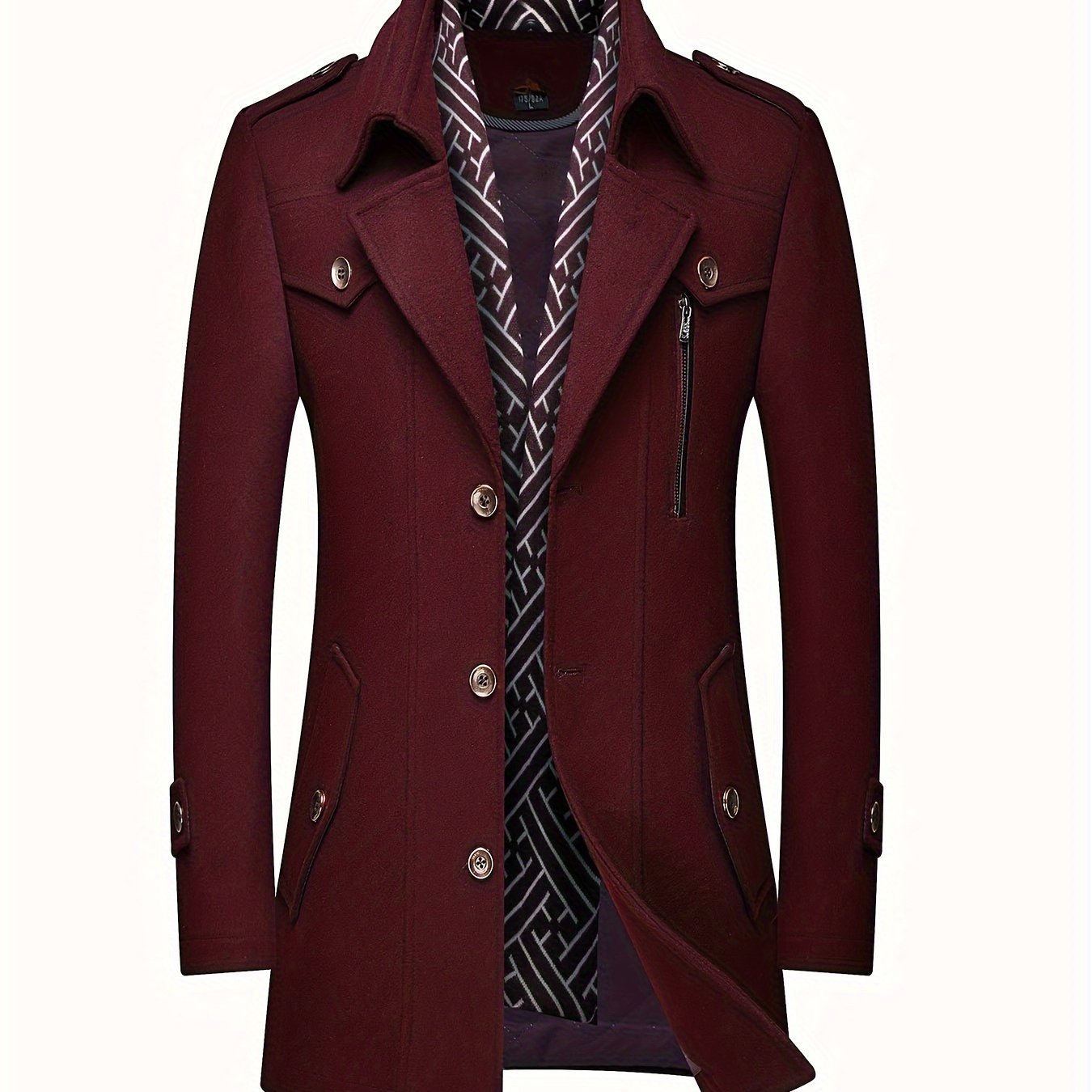 Men's Wool Blend Winter Coat with Detachable Scarf/Collars - Single-Breasted Trench Coat, Pocket & Durable - Warm Pea Jacket for Cold Weather, Casual & Formal Outfits (Hand Wash/Dry Clean)