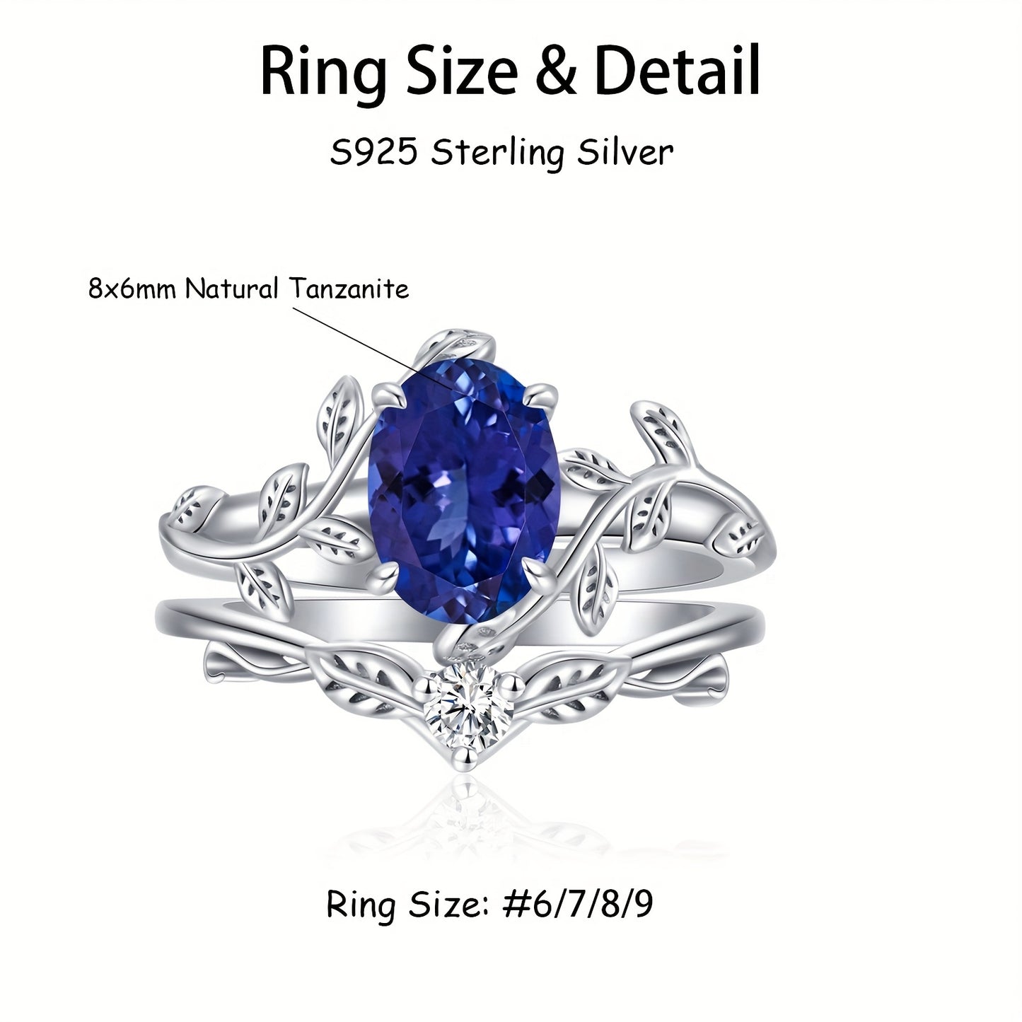 Natural Tanzanite Engagement Rings Set for Women 925 Sterling Silver Oval Shaped Tanzanite Leaf Ring Unique Bridal Wedding Rings