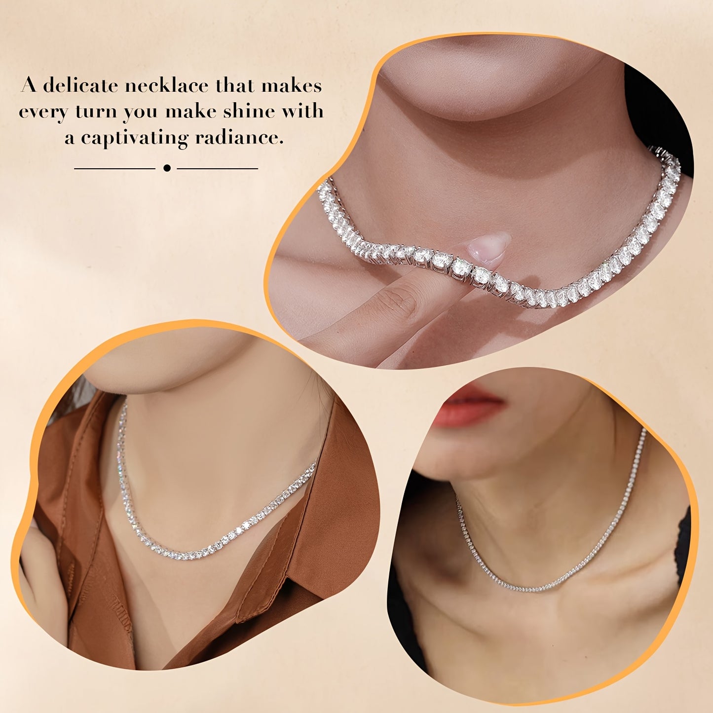 4mm Moissanite Tennis Necklace, S925 Silver Women'S Necklace, Four Sizes Available (18/20/22/24inch), Banquet/party/dinner Senior Accessories, Suitable for Gifts | Party Wedding | Birthday | Christmas | Halloween | Thanksgivi