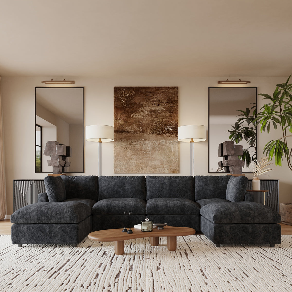 [Cloud Couch Sectional] Oversized Modular Cloud Couch Sectional Sofa | 134" U-Shaped Convertible Living Room Set with 2 Ottomans, Washable & Replaceable Covers
