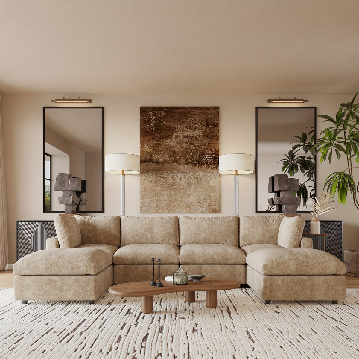 [Cloud Couch Sectional] Oversized Modular Cloud Couch Sectional Sofa | 134" U-Shaped Convertible Living Room Set with 2 Ottomans, Washable & Replaceable Covers
