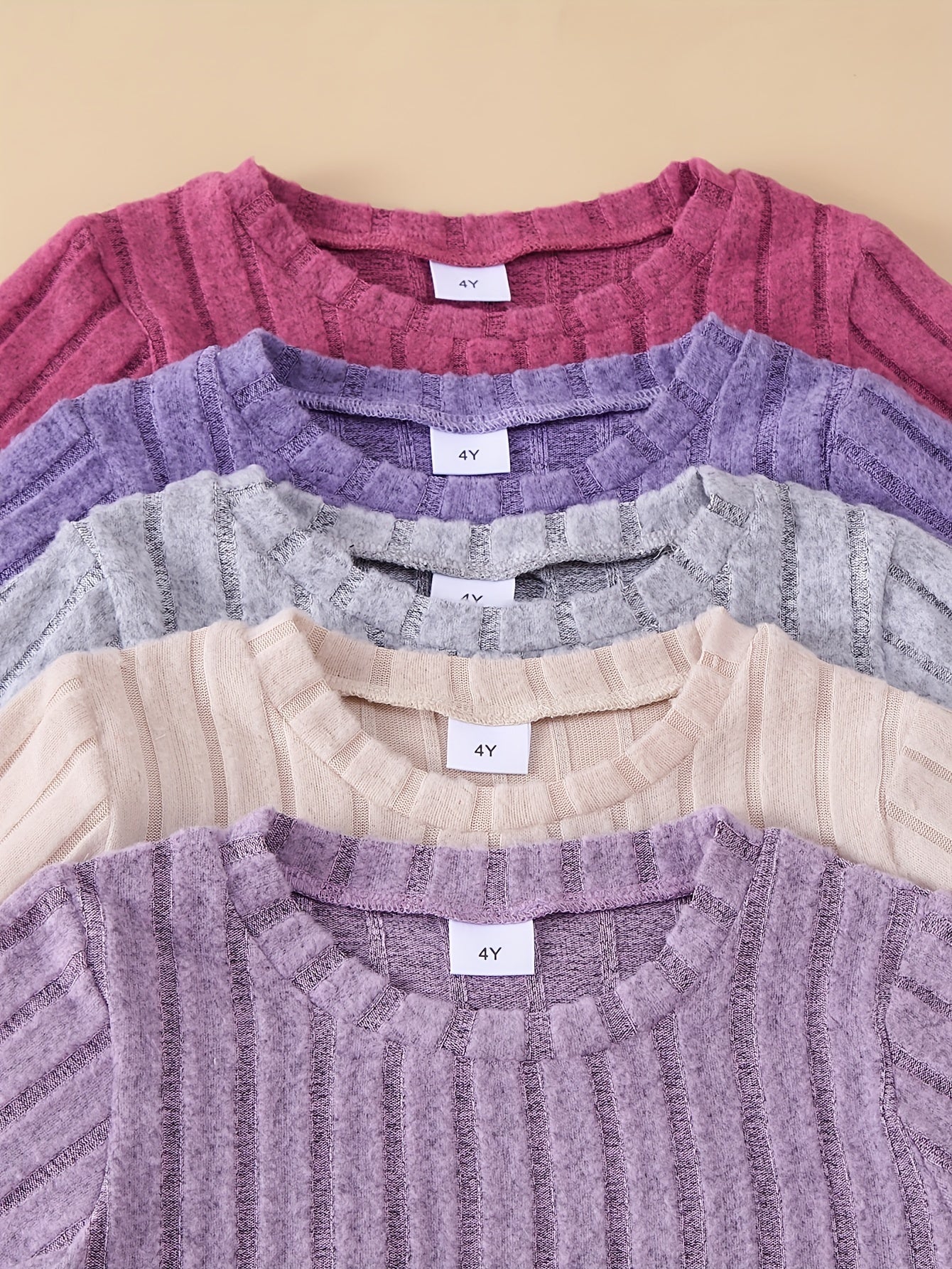 [Soft Knit Girls' Outfits] 10pcs Set of Girls' Soft Knit Casual Outfits | Ribbed Long Sleeve Flare Pants, Solid Color, Perfect for Outdoor