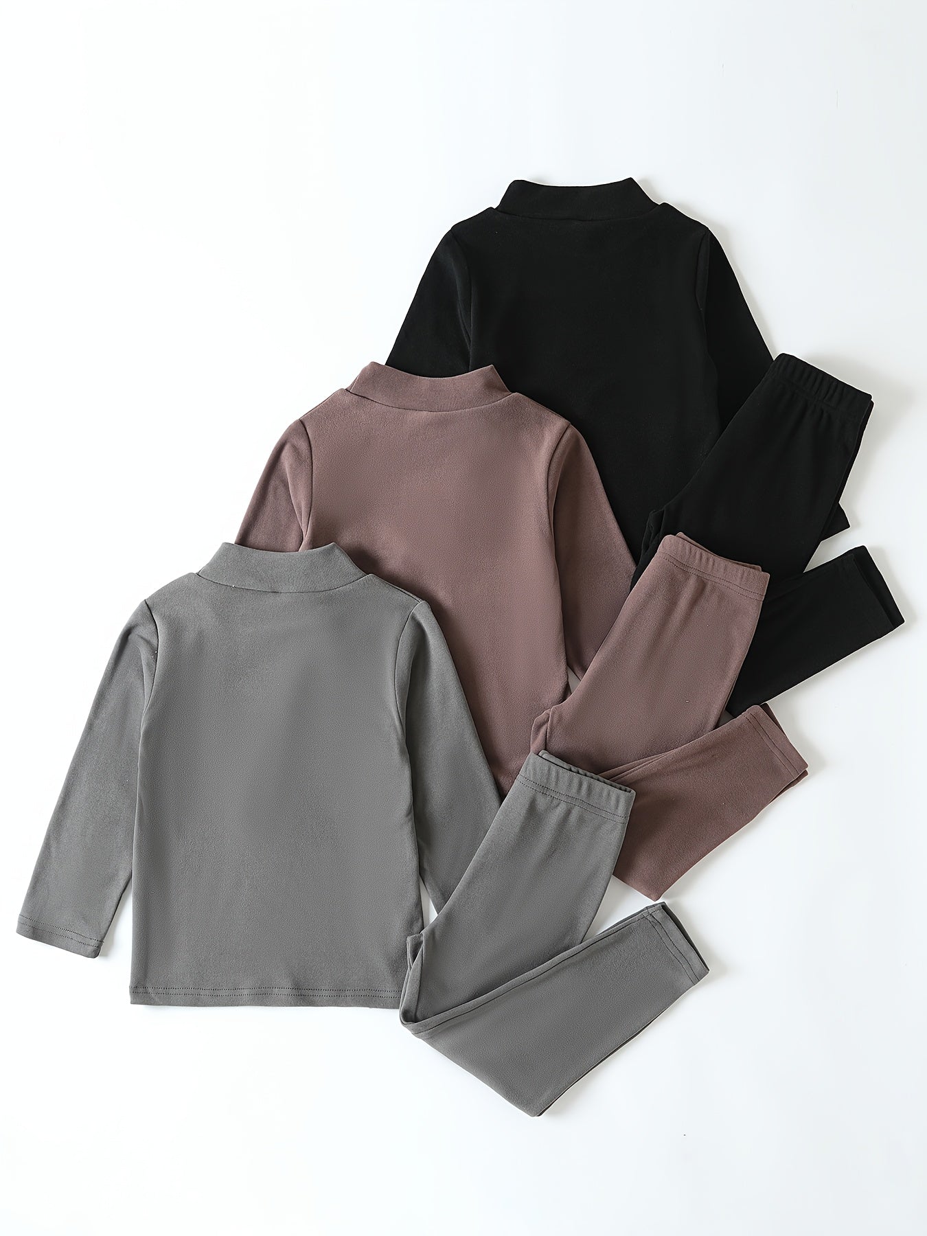 3 Sets of Stylish Thermal Fleece Tops And Long Pants for Boys, Featuring Easy Solid Colors in a Multi-pc Combination