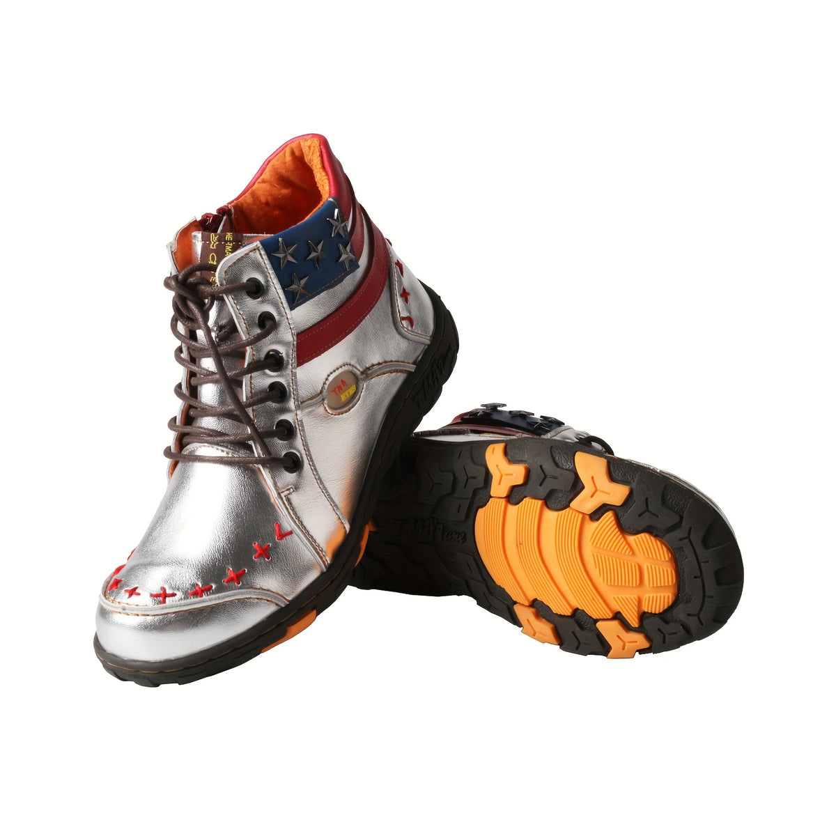 TMA EYES Women's Metal Stripe Patch Hand sewn Casual Sports Golden and Silvery Ankle Boots, Suitable for All Seasons