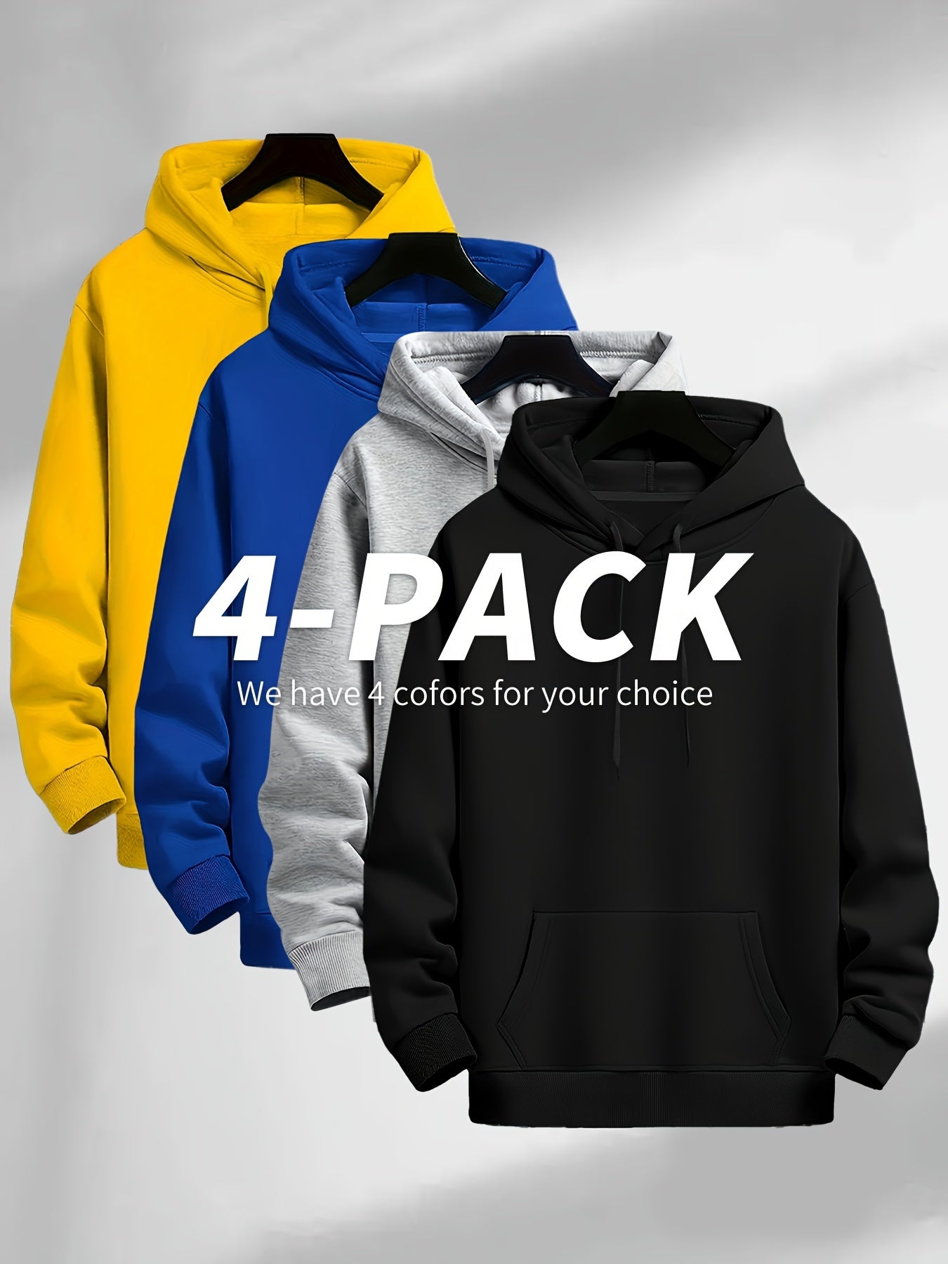 4 Simple Solid Color Hoodies With Kangaroo Pockets, Casual Hoodie For Men