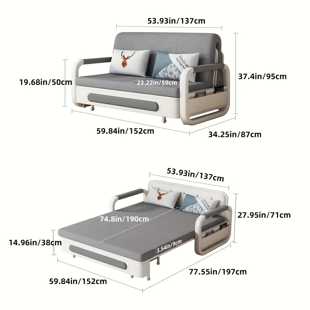 NessCarsti 3-in-1 Convertible Sofa Bed with Storage Cabinet - Space-Saving Sleeper Sofa, Modern Linen Upholstery, Sturdy Hardwood Frame - for Small Apartments, Living Room, Bedroom - No Assembly Required, Easy Conversion Betw