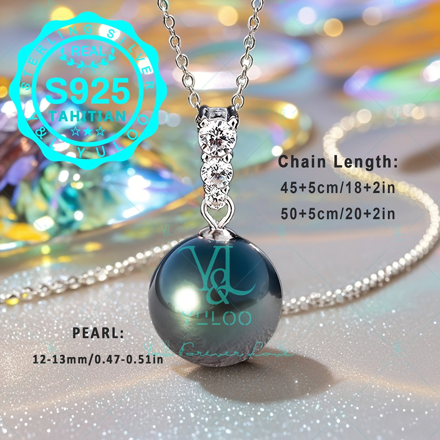 12-13mm Natural Tahitian Cultured Round Black Pearl Set in S925 Pure Silvery