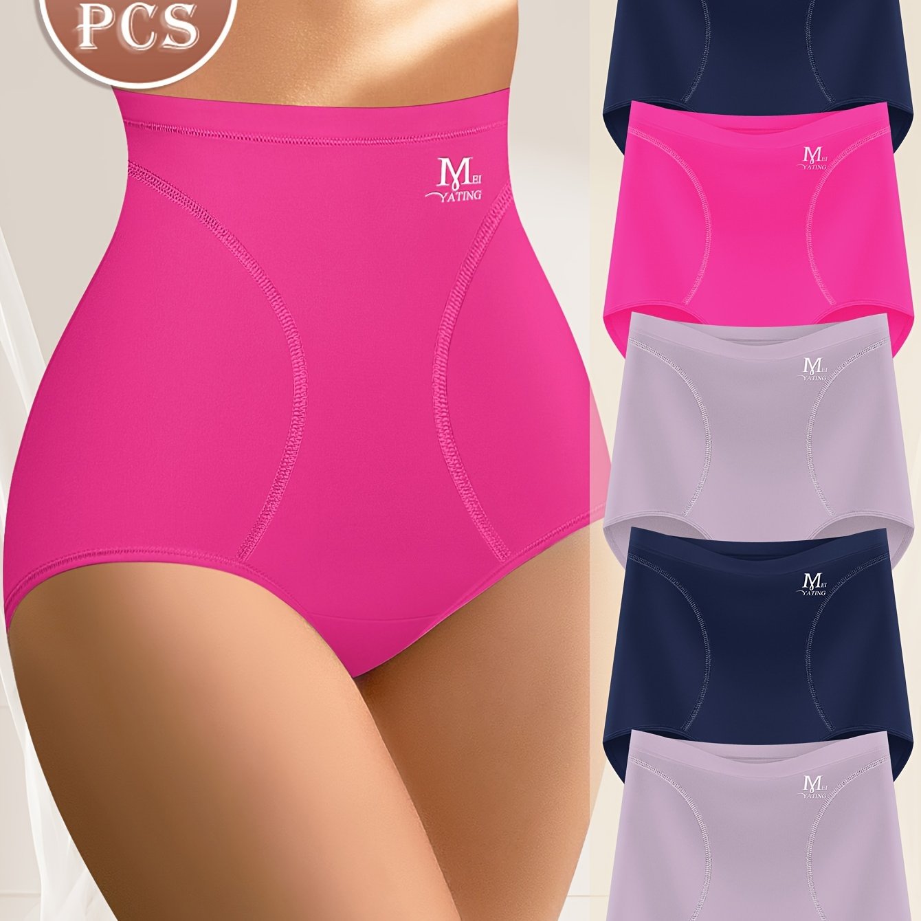 5pcs High-waisted Tummy Tuck Ice Sliky Fiber Fabric Seamless Women's Panties Briefs Comfortable Fit Shaping and Butt-lifting Thin Style for Summer