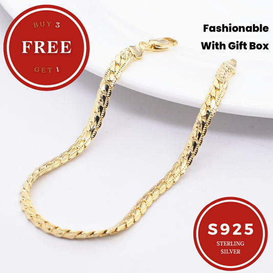 18K gold plated 18K gold plated-plated Necklace, 925 Sterling Silvery Golden Snake Bone Necklace, Fashionable Teenager'S And Teenager'S Necklaces, Party Gifts, Birthday - Festival Gifts For Boyfriends And Girlfriends, Wives,
