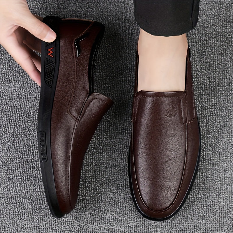 [Men's Business Casual Shoes] CLOHOO Men's Slip-On Loafers | Two-Layer Cowhide Rubber Sole Business Casual Faux Leather Shoes Soft Bottom Comfortable