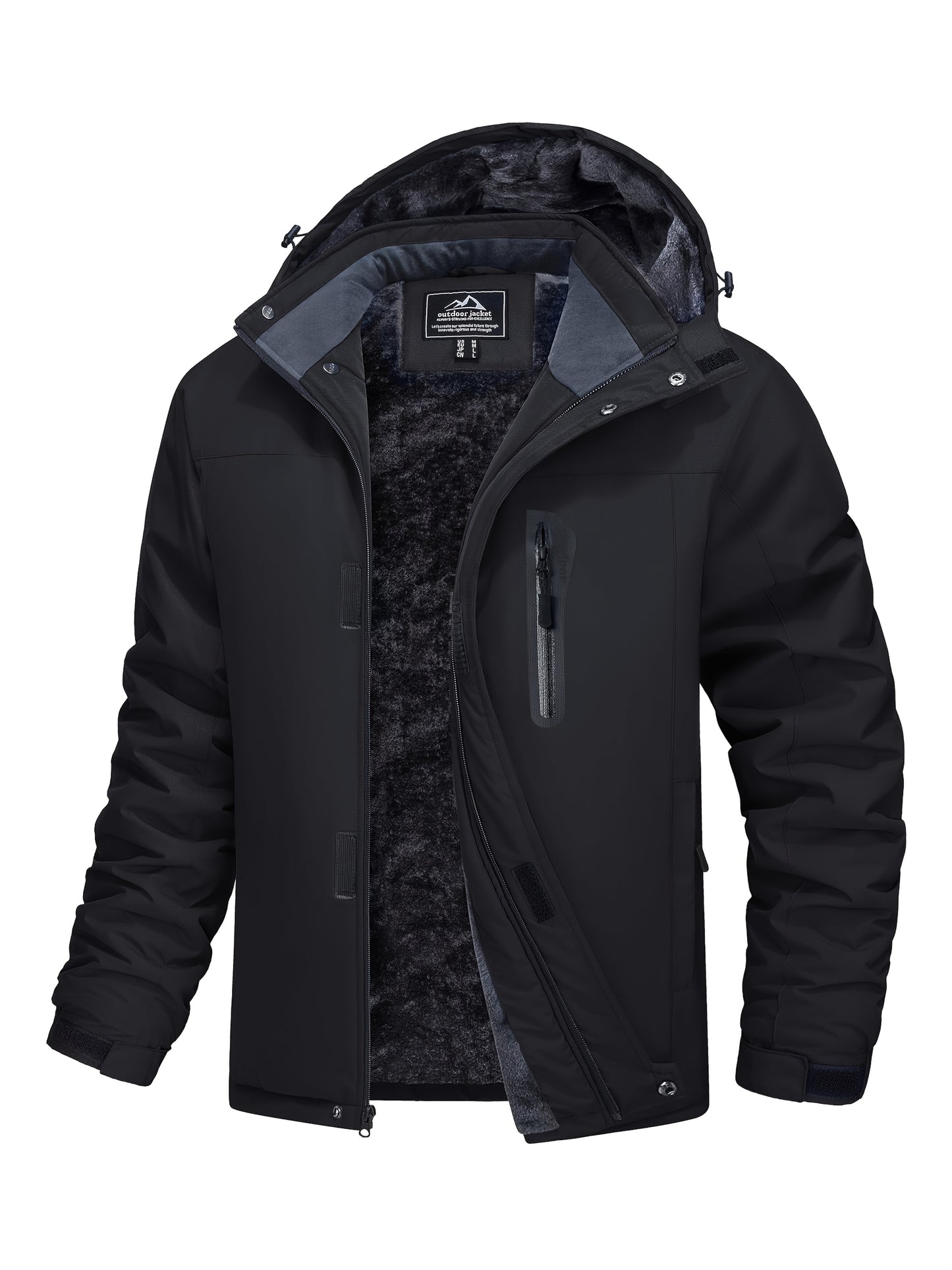 Men's Windproof Thermal Snow Jacket with Full-Zip Hooded Fleece Parka - High Quality Ski & snowboard Outerwear, Thickened for Hiking, Mountaineering, Winter Sports (Machine Washable, Zippered Pockets)
