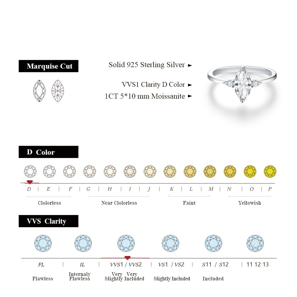 1pc Of 2.3g Silvery 925 Ring. Marquise - Shaped Moissanite Set, Small Moissanite On Shank. Minimalist, Sparkling, Unique & Eye - Catching. Great for Engagements, Proposals. Jewelry Gift for Girlfriends Or Wives., Anniversary