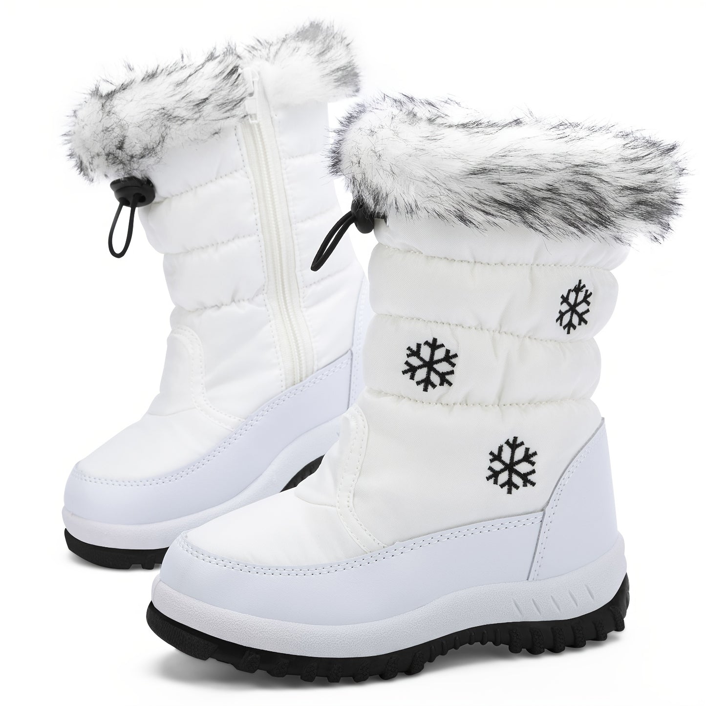 [Winter Snow Boots] Boys & Girls Winter Snow Boots - Warm High Quality Slip-Resistant Cold Weather Kids Boots with PVC Sole, Mid-Calf Zipper Closure & Floral Pattern Upper for Ice, Snow, Slush - Outdoor Winter Footwear for, P