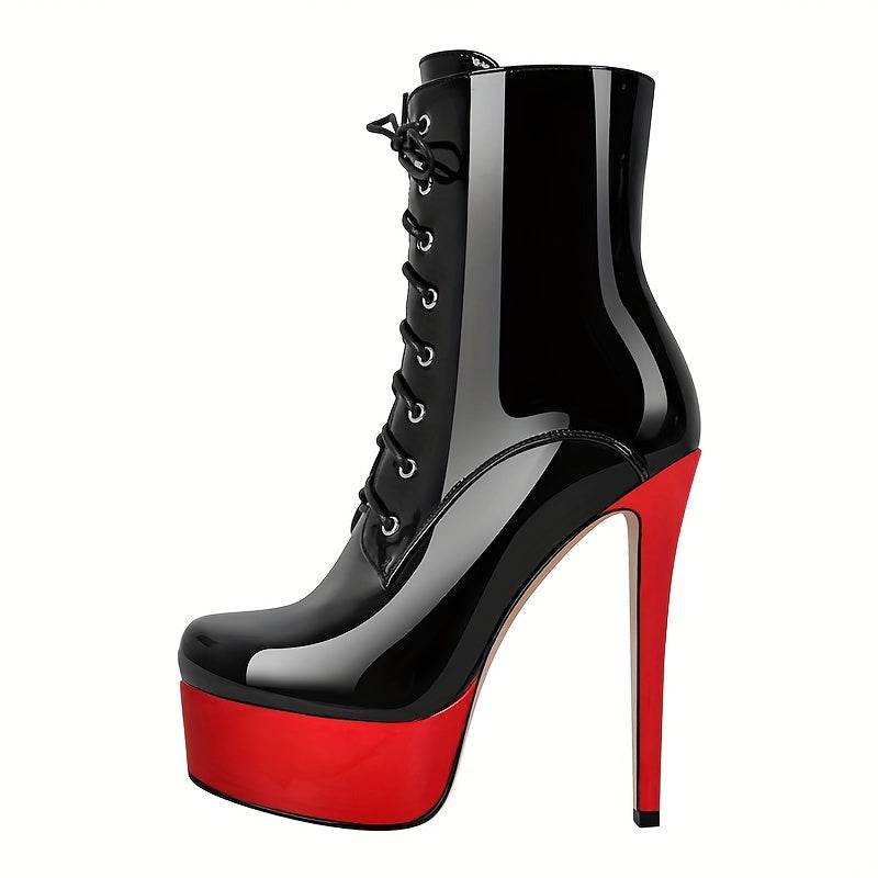 Women's Color Blocked High-heeled Waterproof Platform Winter Boots